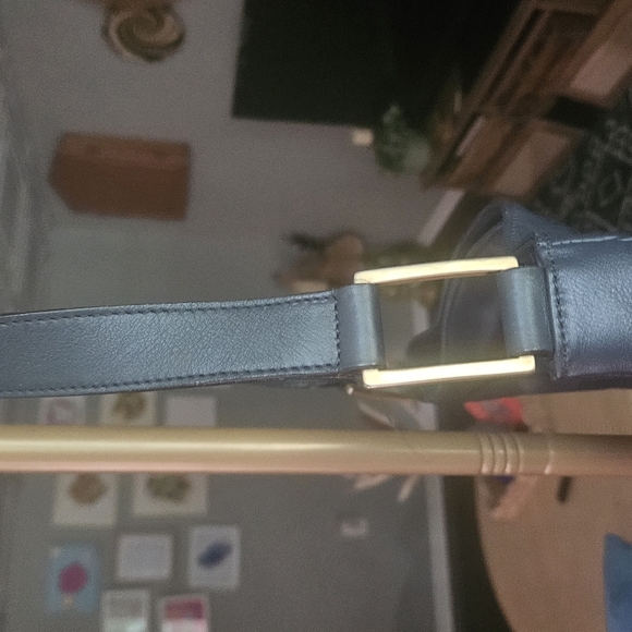 Vintage PAOLA DEL LUNGO 100% Genuine Leather Shoulder Purse Deep Navy. - Picture 2 of 11